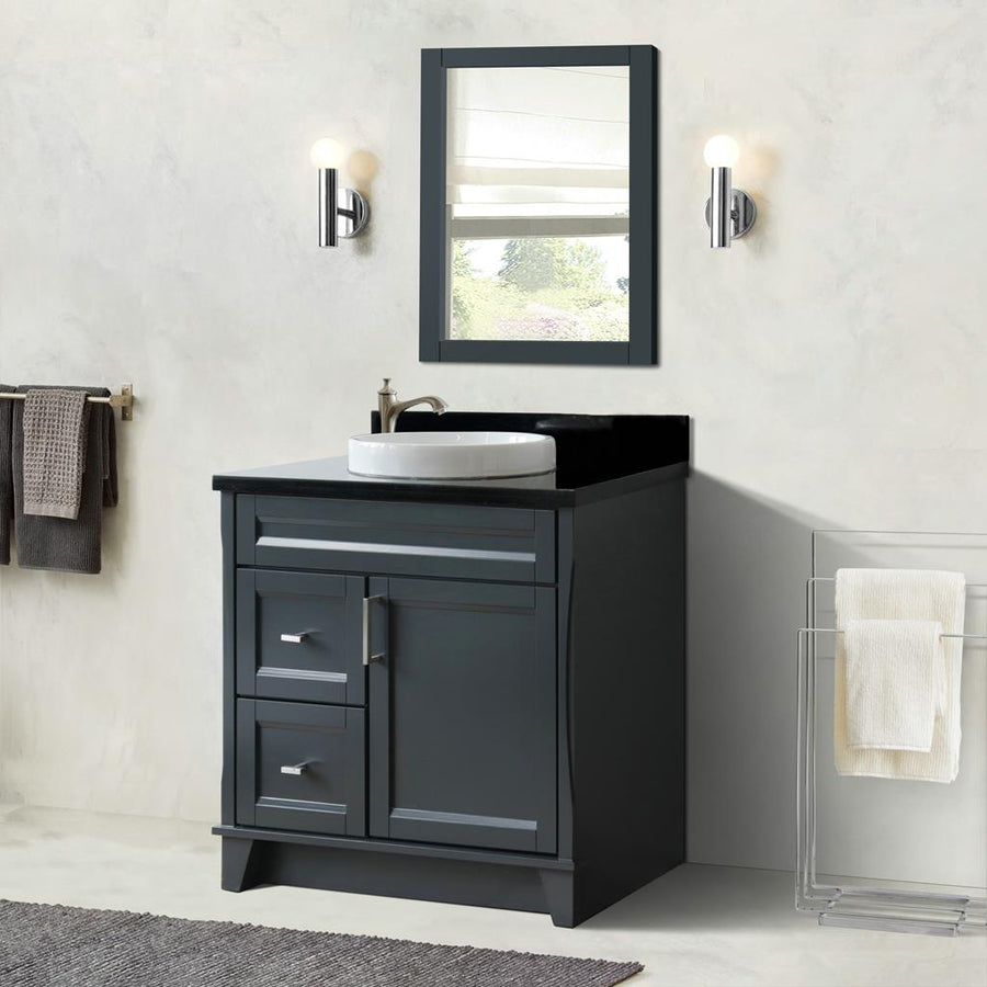 Bellaterra Home Terni 36" Dark Gray Vanity, Door on Right, Round Sink on Center Black Galaxy Granite#top-options_black-galaxy-granite