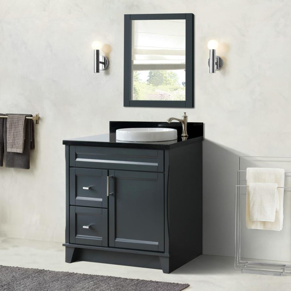 Bellaterra Terni 37" Single Vanity, Dark Gray, Black Galaxy Granite Top/Left Round Sink, Right Drawers