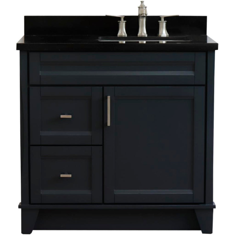 Bellaterra Terni 37" Single Vanity, Dark Gray, Black Galaxy Granite Top/Left Rectangle Sink, Right Drawers