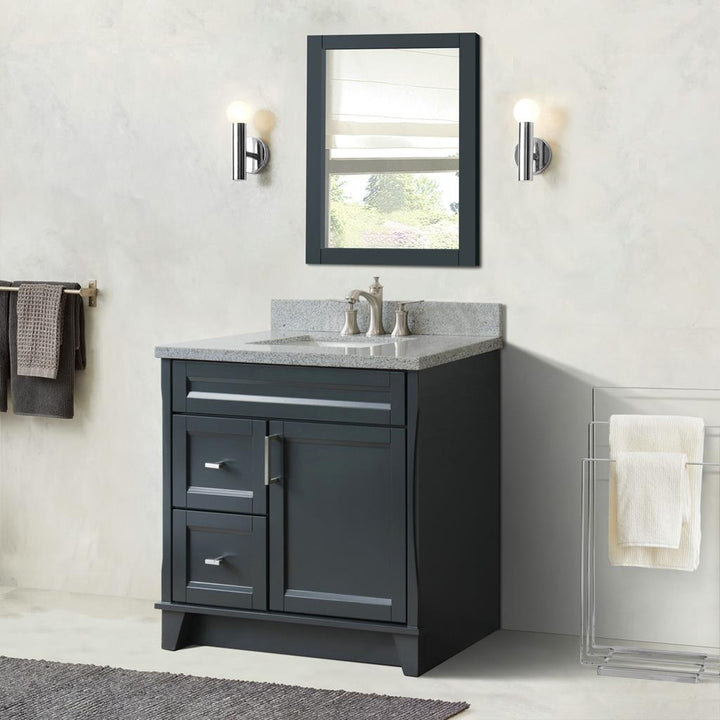 Bellaterra Terni 37" Single Vanity, Dark Gray, Gray Granite Top/Center Rectangle Sink, Right Drawers