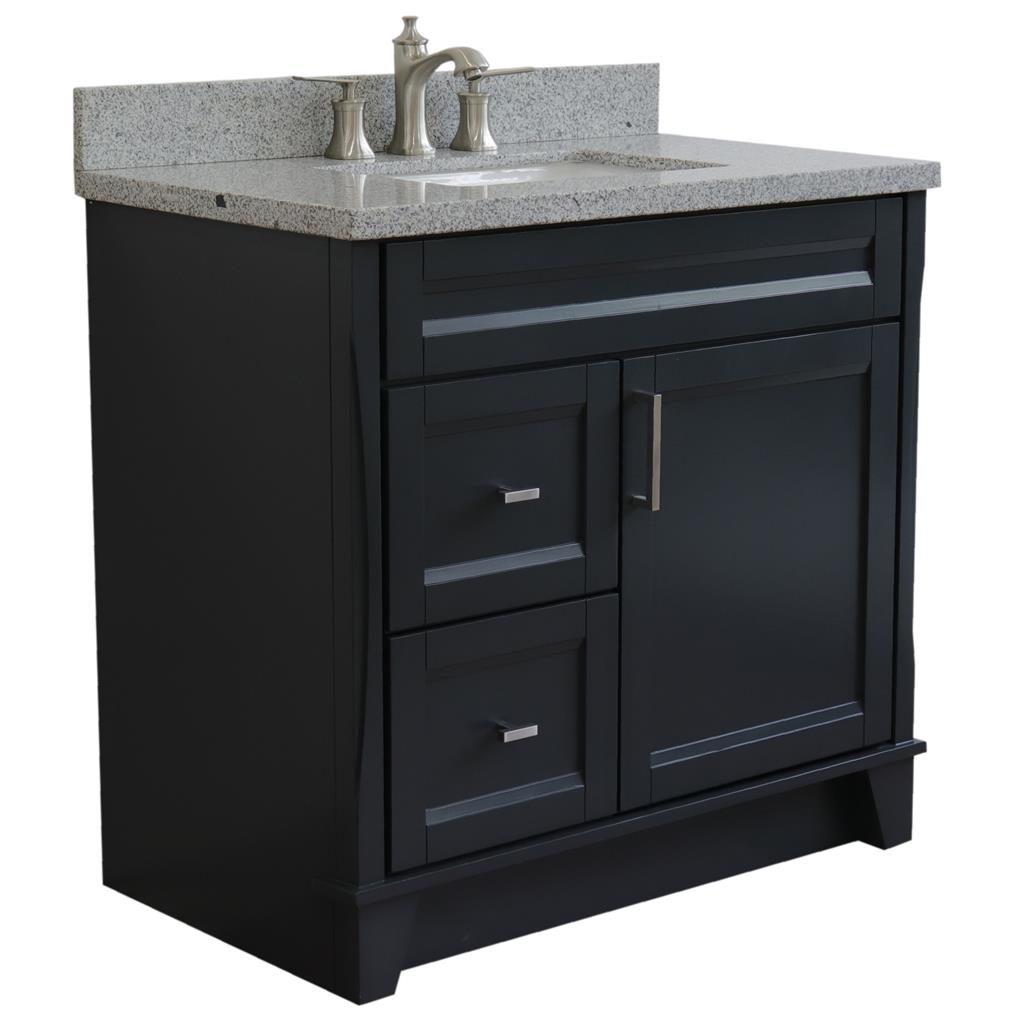 Bellaterra Terni 37" Single Vanity, Dark Gray, Gray Granite Top/Center Rectangle Sink, Right Drawers