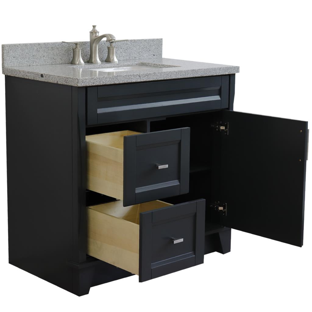 Bellaterra Terni 37" Single Vanity, Dark Gray, Gray Granite Top/Center Rectangle Sink, Right Drawers