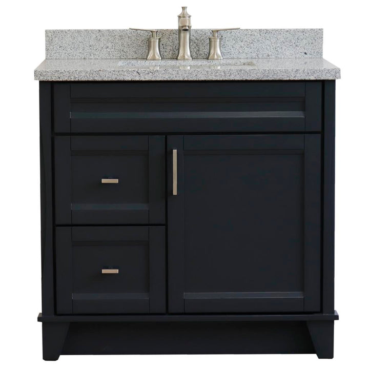 Bellaterra Terni 37" Single Vanity, Dark Gray, Gray Granite Top/Center Rectangle Sink, Right Drawers