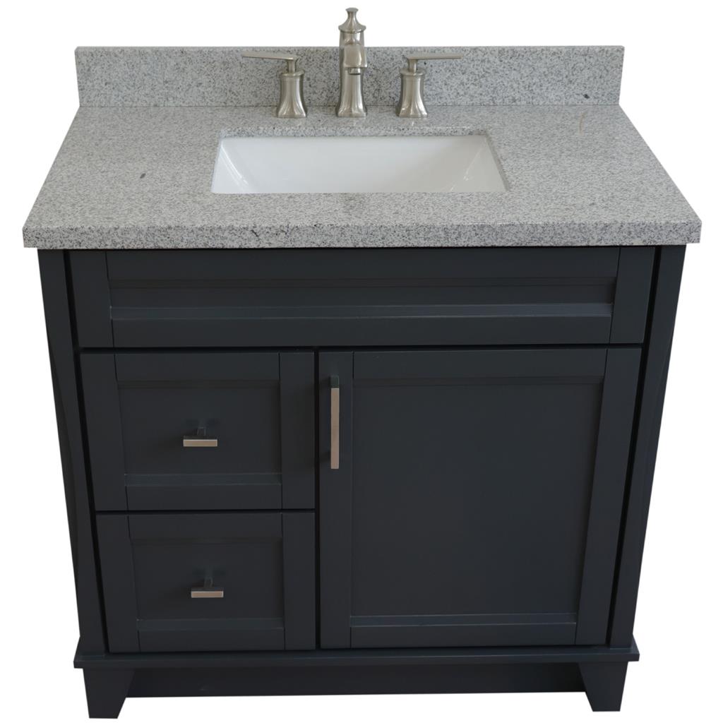 Bellaterra Terni 37" Single Vanity, Dark Gray, Gray Granite Top/Center Rectangle Sink, Right Drawers