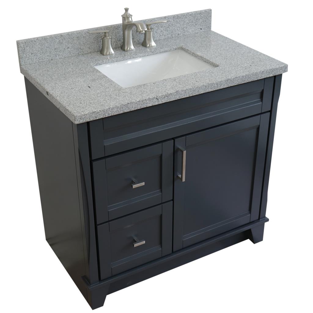 Bellaterra Terni 37" Single Vanity, Dark Gray, Gray Granite Top/Center Rectangle Sink, Right Drawers