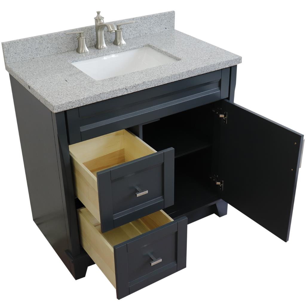 Bellaterra Terni 37" Single Vanity, Dark Gray, Gray Granite Top/Center Rectangle Sink, Right Drawers