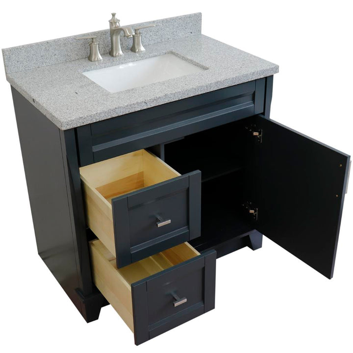 Bellaterra Terni 37" Single Vanity, Dark Gray, Gray Granite Top/Center Rectangle Sink, Right Drawers