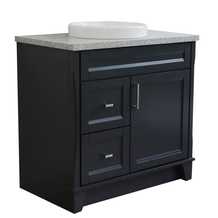 Bellaterra Terni 37" Single Vanity, Dark Gray, Gray Granite Top/Center Round Sink, Right Drawers