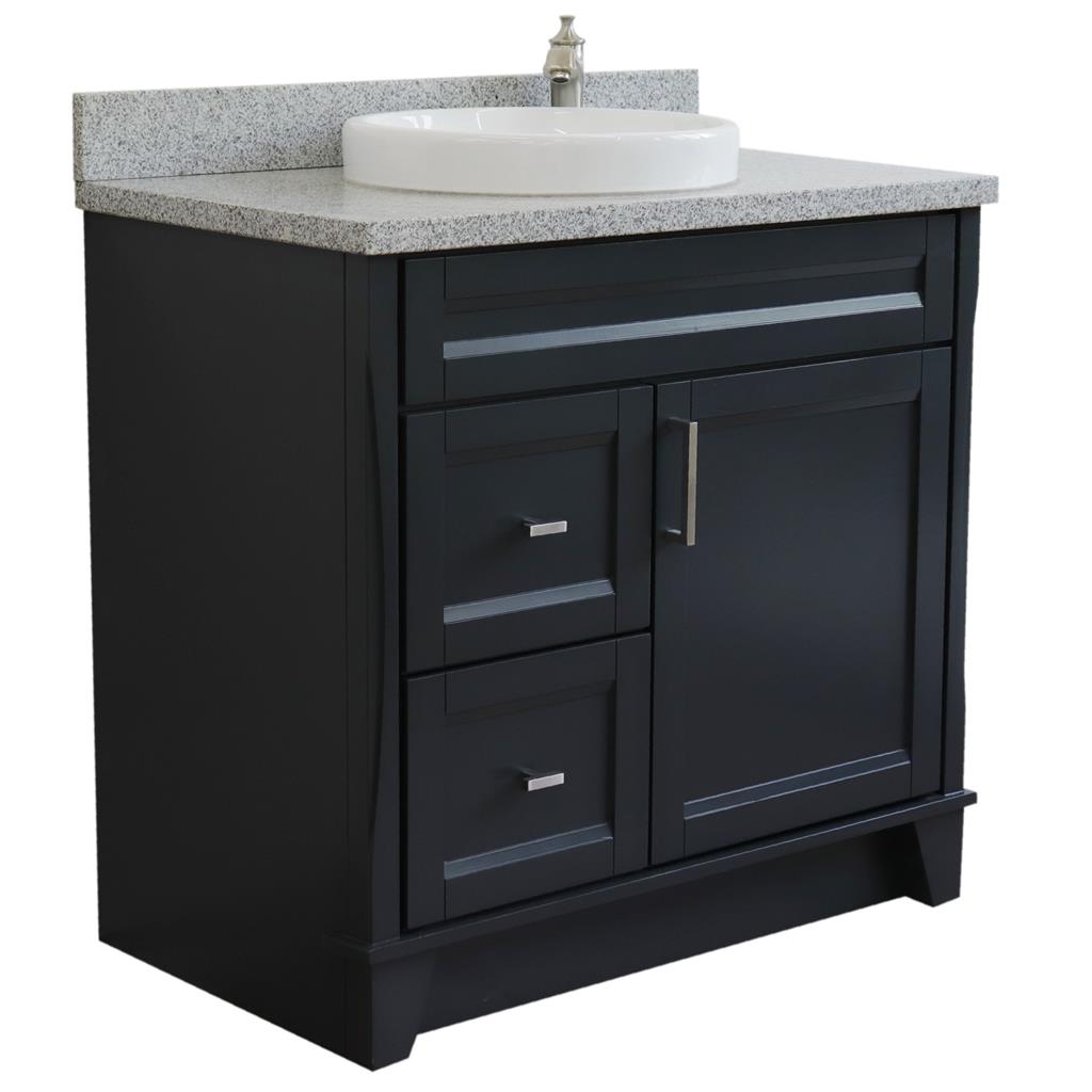 Bellaterra Home Terni 36" Dark Gray Vanity, Door on Right, Round Sink on Center Gray Granite#top-options_gray-granite