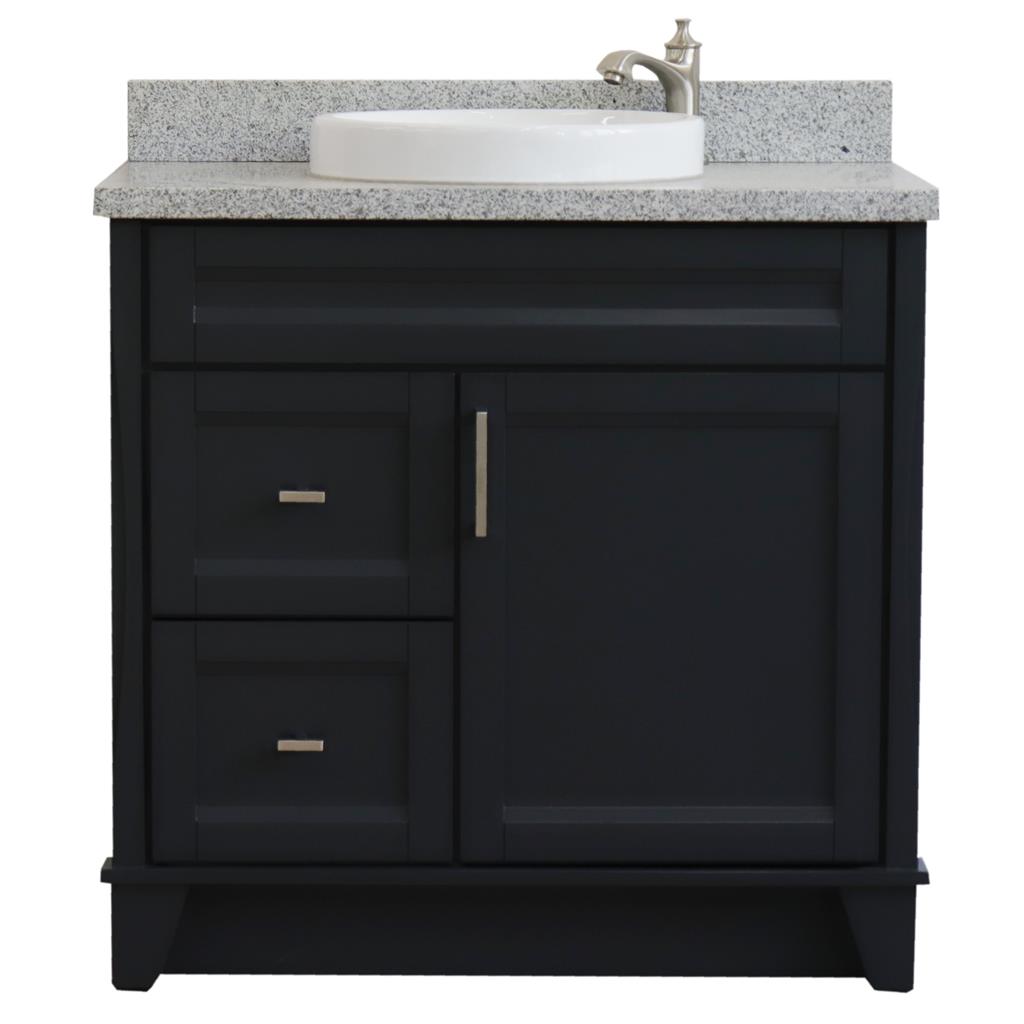 Bellaterra Terni 37" Single Vanity, Dark Gray, Gray Granite Top/Center Round Sink, Right Drawers