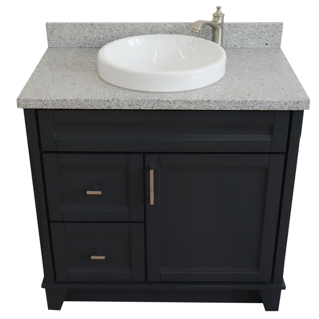 Bellaterra Terni 37" Single Vanity, Dark Gray, Gray Granite Top/Center Round Sink, Right Drawers