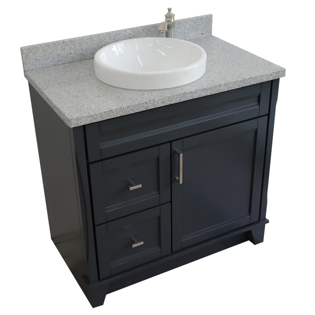 Bellaterra Home Terni 36" Dark Gray Vanity, Door on Right, Round Sink on Center Gray Granite#top-options_gray-granite