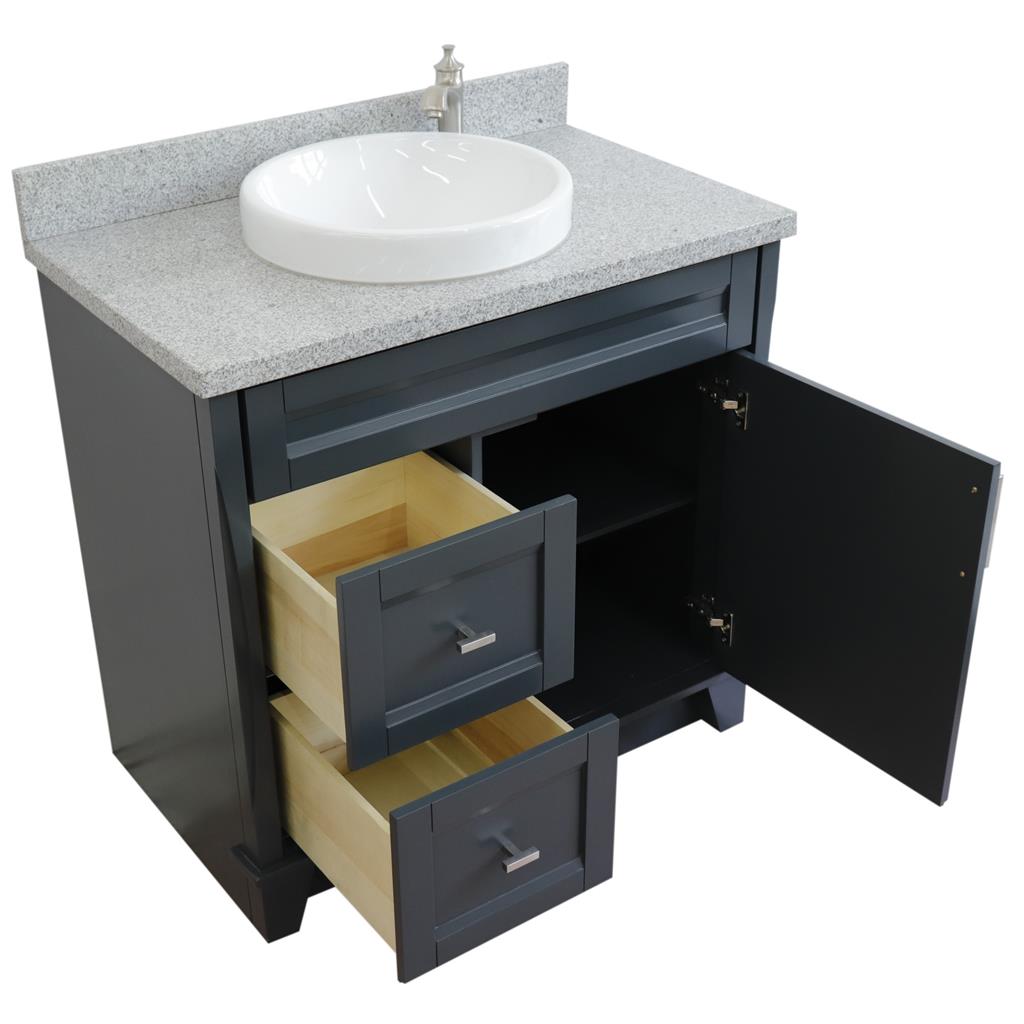 Bellaterra Terni 37" Single Vanity, Dark Gray, Gray Granite Top/Center Round Sink, Right Drawers