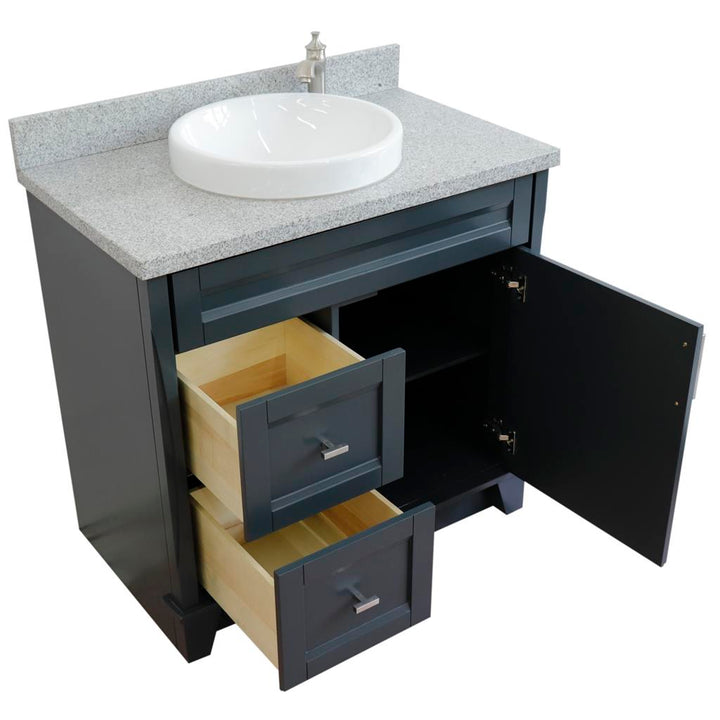 Bellaterra Terni 37" Single Vanity, Dark Gray, Gray Granite Top/Center Round Sink, Right Drawers