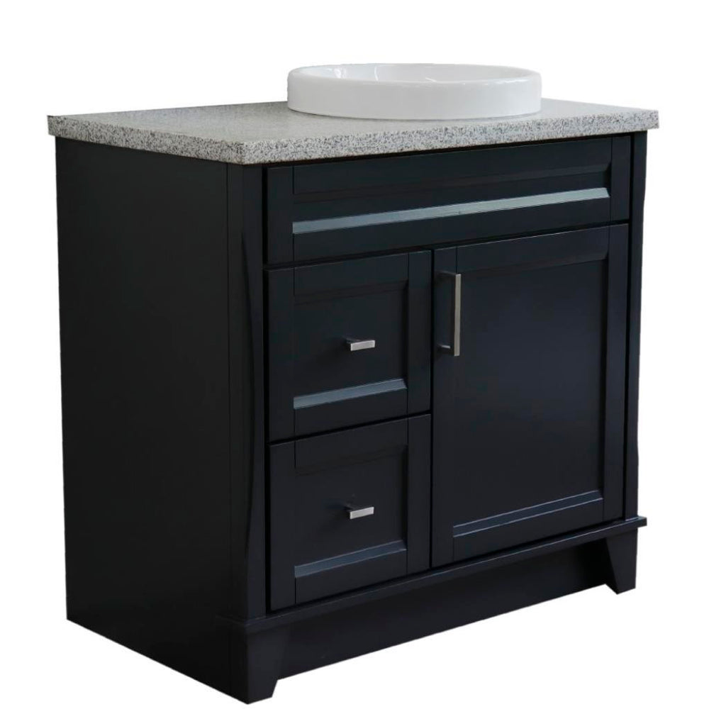 Bellaterra Terni 37" Single Vanity, Dark Gray, Gray Granite Top/Left Round Sink, Right Drawers