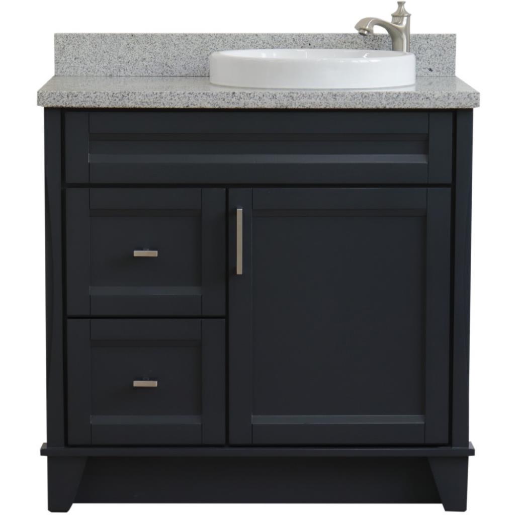 Bellaterra Terni 37" Single Vanity, Dark Gray, Gray Granite Top/Left Round Sink, Right Drawers