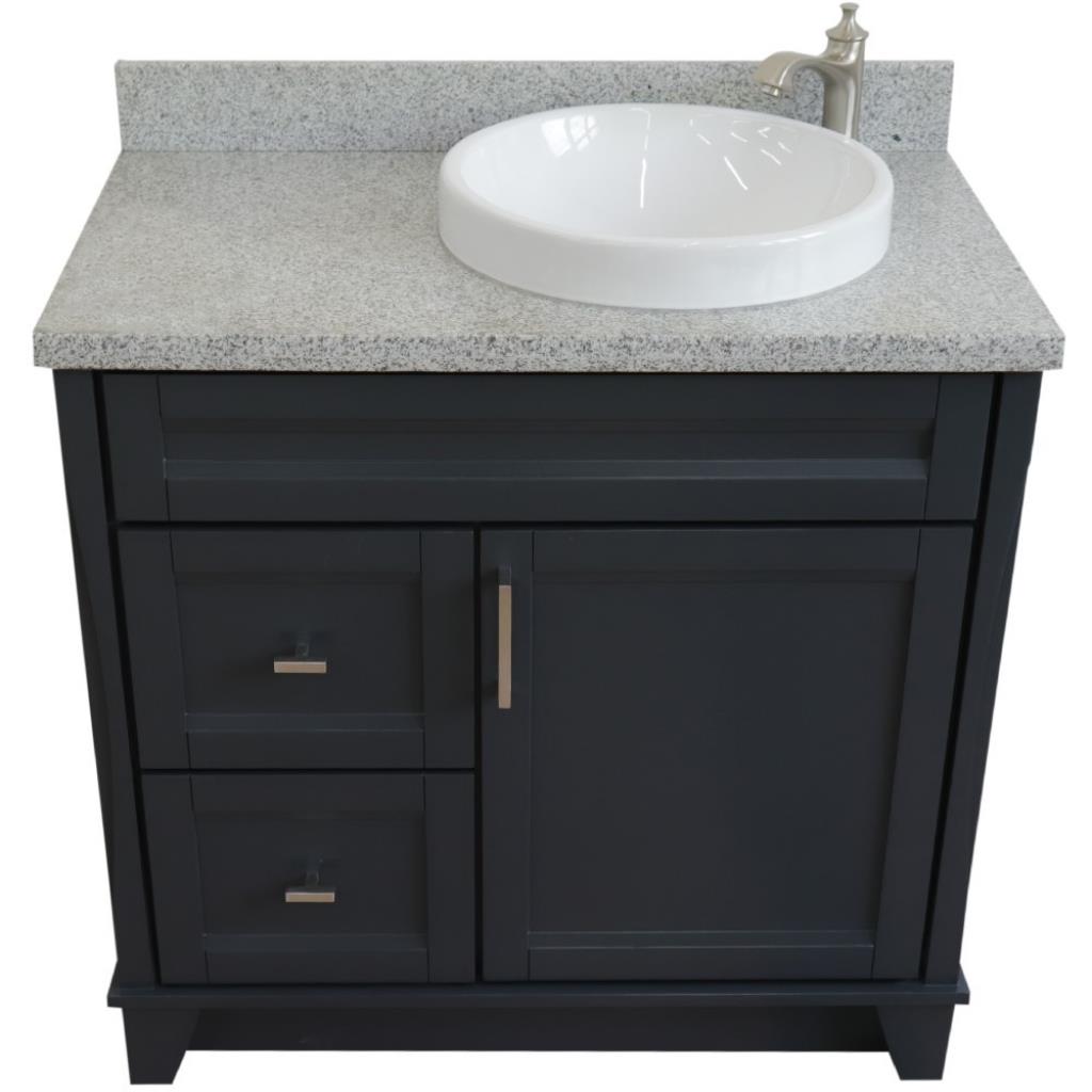 Bellaterra Terni 37" Single Vanity, Dark Gray, Gray Granite Top/Left Round Sink, Right Drawers