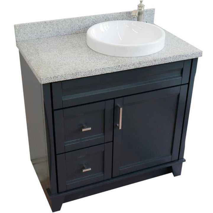 Bellaterra Terni 37" Single Vanity, Dark Gray, Gray Granite Top/Left Round Sink, Right Drawers