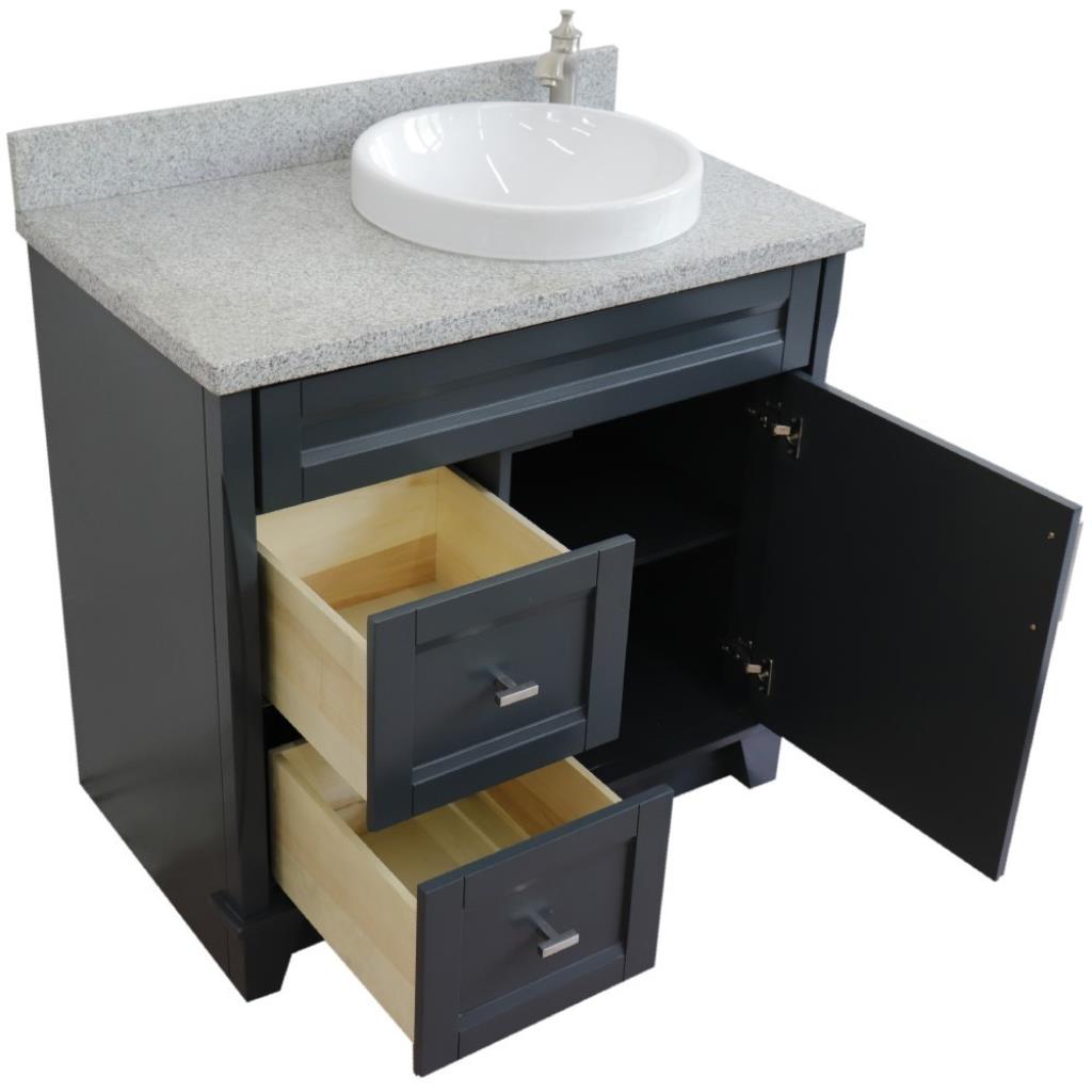 Bellaterra Terni 37" Single Vanity, Dark Gray, Gray Granite Top/Left Round Sink, Right Drawers