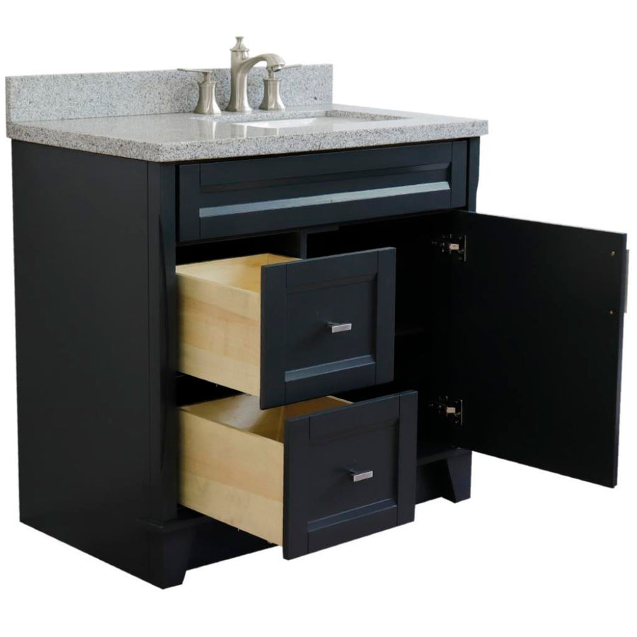 Bellaterra Terni 37" Single Vanity, Dark Gray, Gray Granite Top/Left Rectangle Sink, Right Drawers