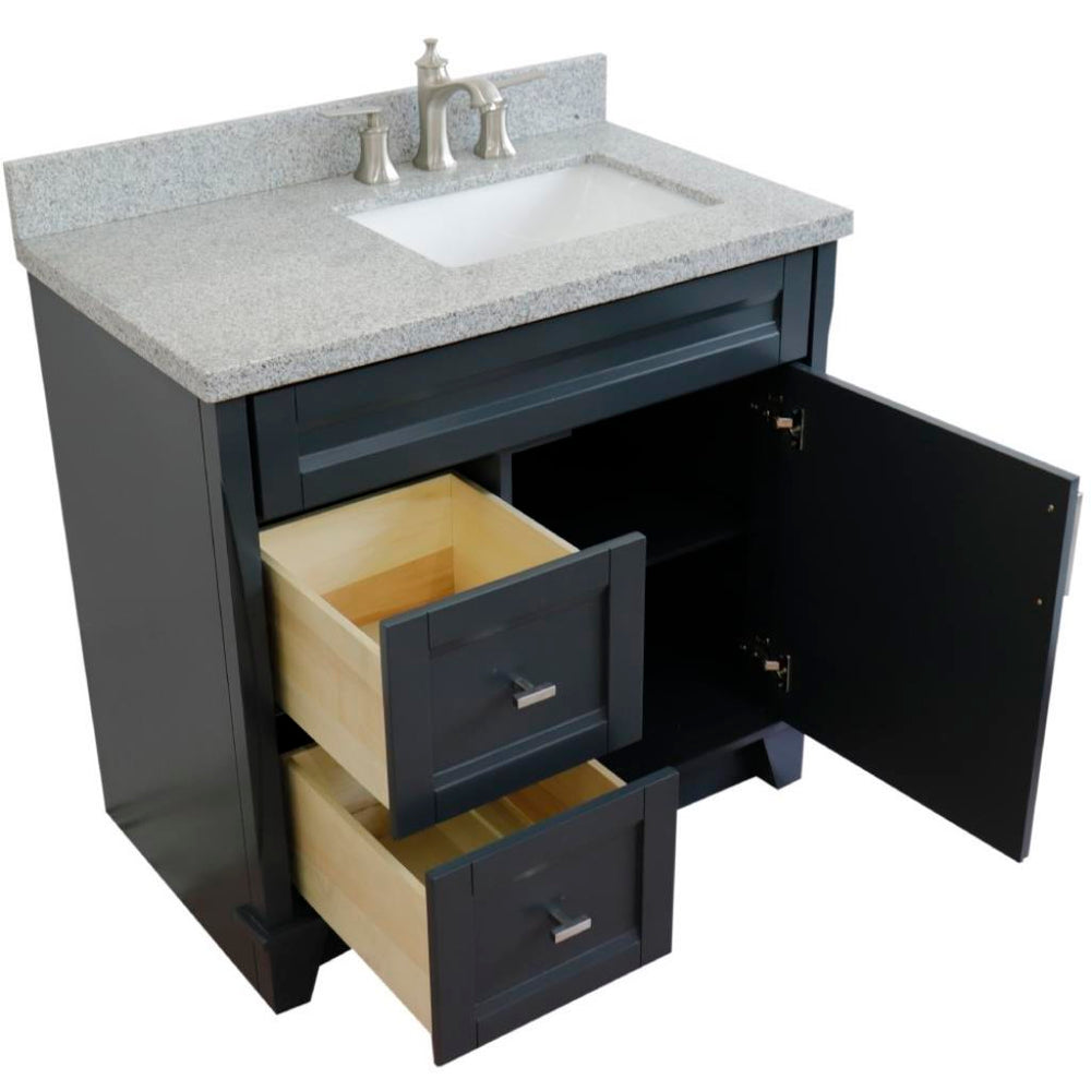 Bellaterra Terni 37" Single Vanity, Dark Gray, Gray Granite Top/Left Rectangle Sink, Right Drawers