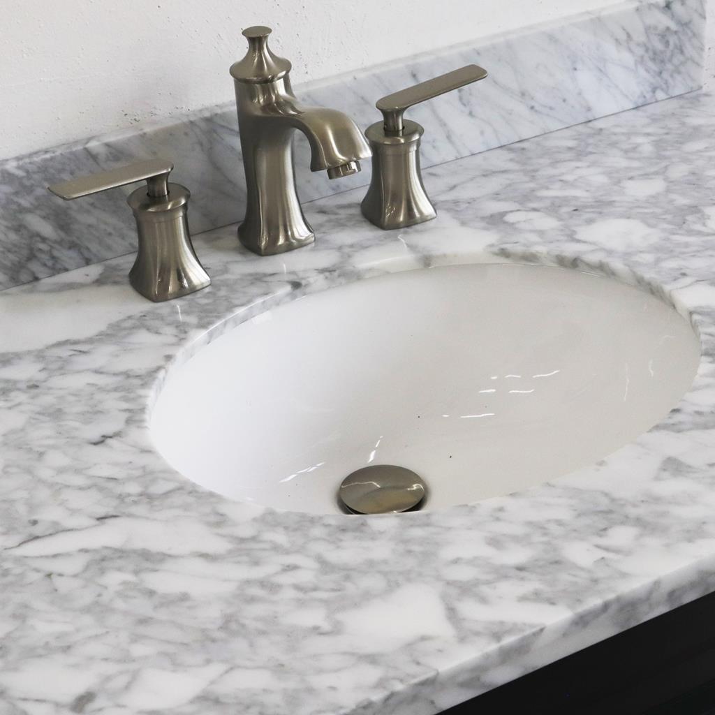 Bellaterra Terni 37" Single Vanity, Dark Gray, White Carrara Marble Top/Center Oval Sink, Right Drawers