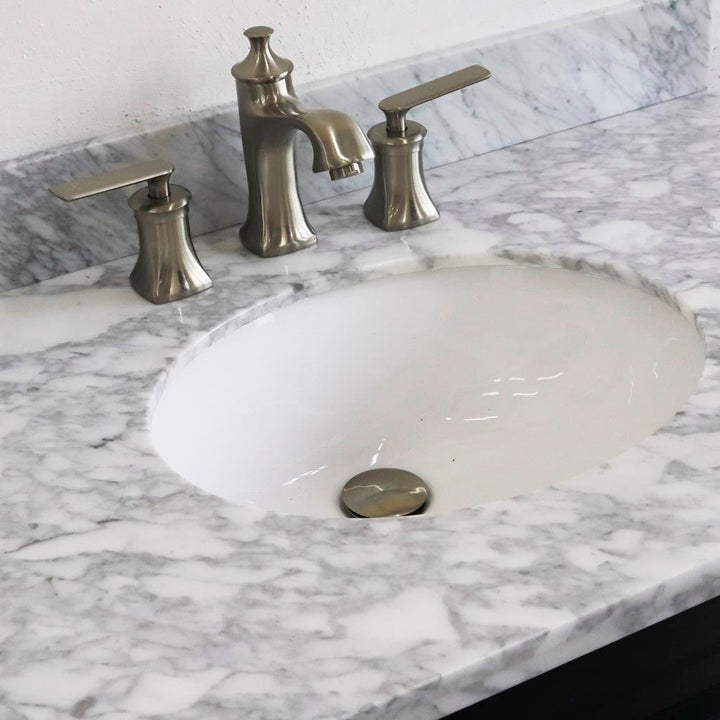 Bellaterra Terni 37" Single Vanity, Dark Gray, White Carrara Marble Top/Center Oval Sink, Right Drawers