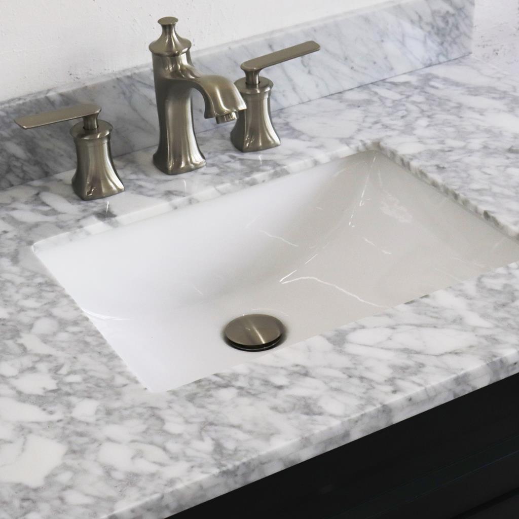 Bellaterra Terni 37" Single Vanity, Dark Gray, White Carrara Marble Top/Center Rectangle Sink, Right Drawers