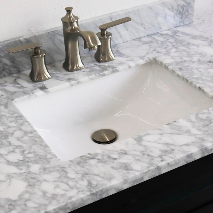 Bellaterra Terni 37" Single Vanity, Dark Gray, White Carrara Marble Top/Center Rectangle Sink, Right Drawers