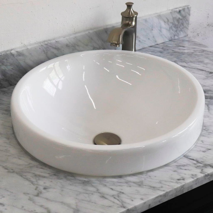 Bellaterra Terni 37" Single Vanity, Dark Gray, White Carrara Marble Top/Center Round Sink, Right Drawers