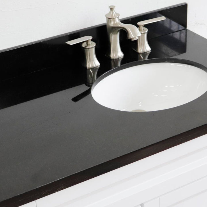 Bellaterra Terni 37" Single Vanity, White, Black Galaxy Granite Top/Left Oval Sink, Right Drawers