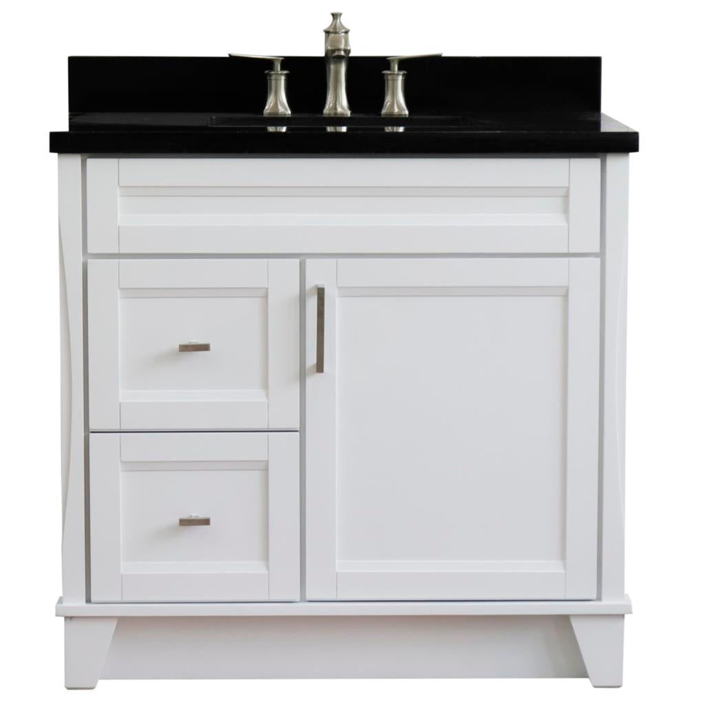 Bellaterra Terni 37" Single Vanity, White, Black Galaxy Granite Top/Center Rectangle Sink, Right Drawers