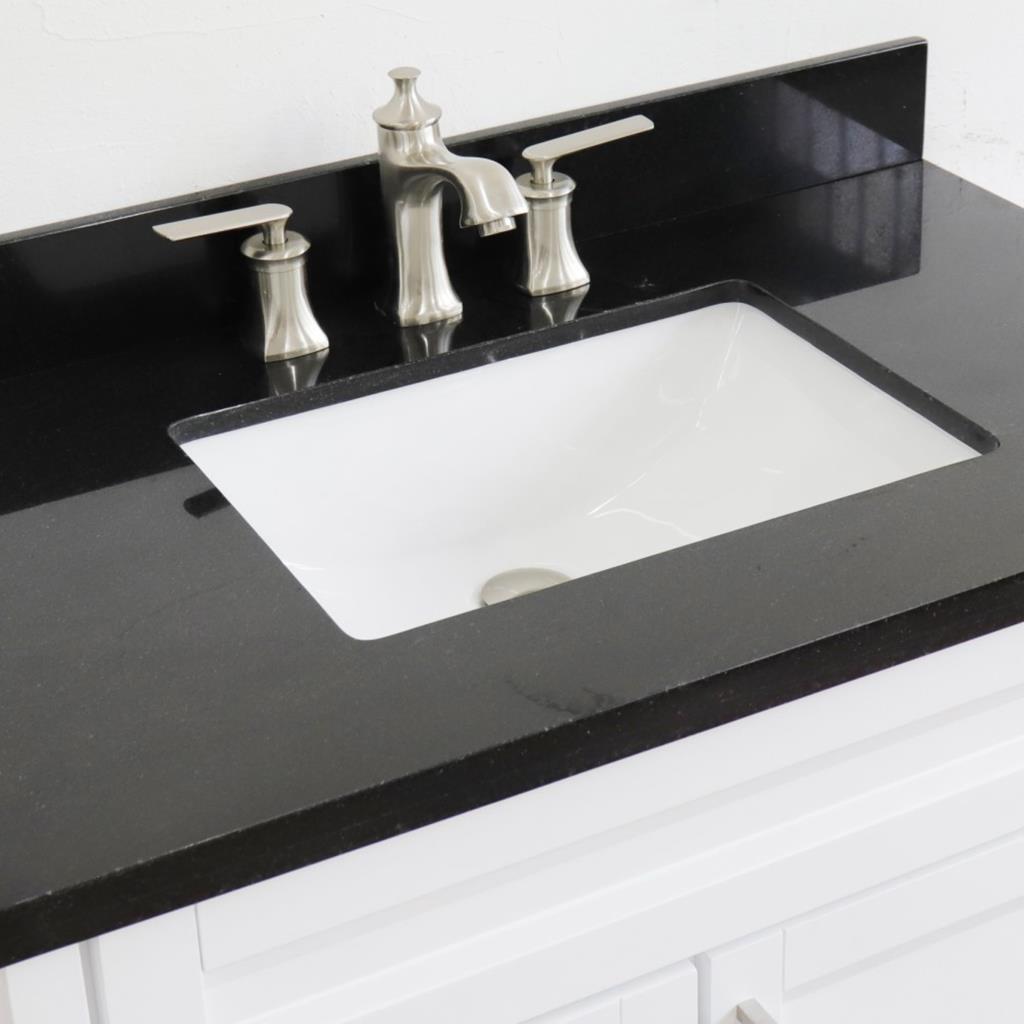 Bellaterra Terni 37" Single Vanity, White, Black Galaxy Granite Top/Center Rectangle Sink, Right Drawers