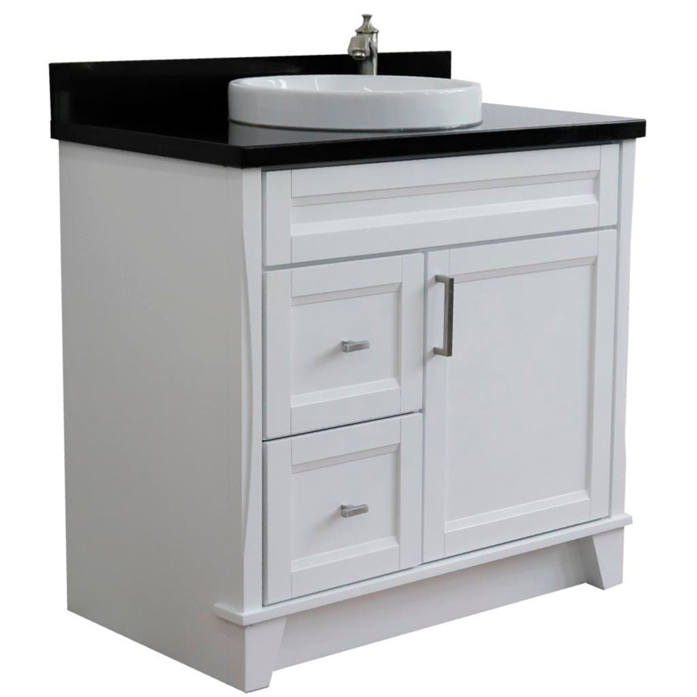 Bellaterra Home Terni 36" White Vanity, Door on Right, Round Sink on Center Black Galaxy Granite#top-options_black-galaxy-granite