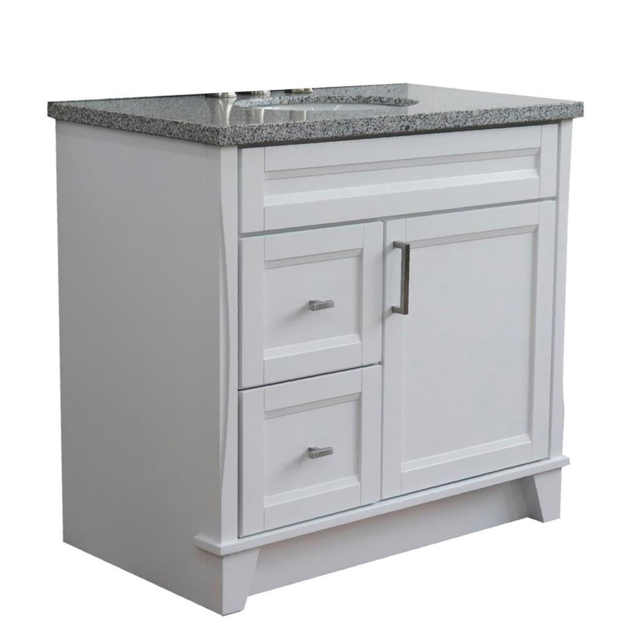 Bellaterra Terni 37" Single Vanity, White, Gray Granite Top/Center Oval Sink, Right Drawers