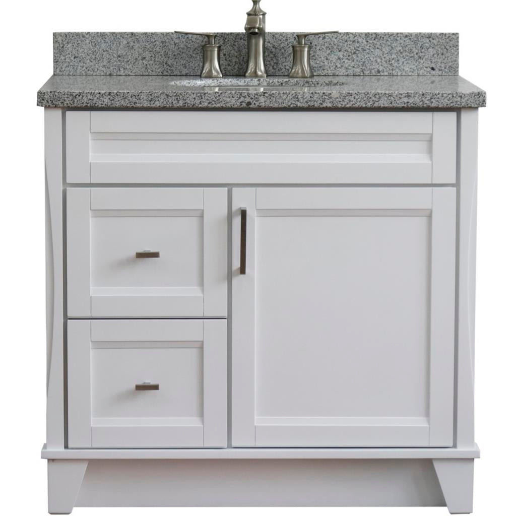 Bellaterra Terni 37" Single Vanity, White, Gray Granite Top/Center Oval Sink, Right Drawers