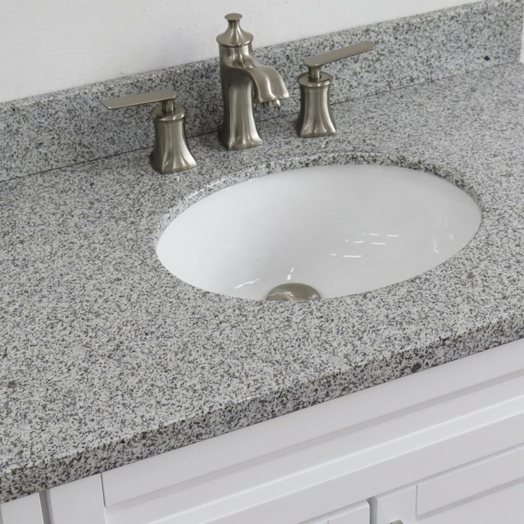 Bellaterra Terni 37" Single Vanity, White, Gray Granite Top/Center Oval Sink, Right Drawers