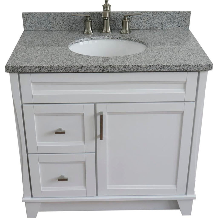 Bellaterra Terni 37" Single Vanity, White, Gray Granite Top/Center Oval Sink, Right Drawers