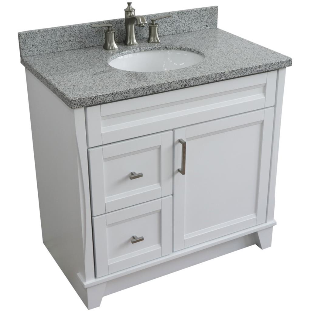 Bellaterra Terni 37" Single Vanity, White, Gray Granite Top/Center Oval Sink, Right Drawers