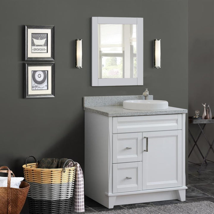 Bellaterra Terni 37" Single Vanity, White, Gray Granite Top/Left Round Sink, Right Drawers