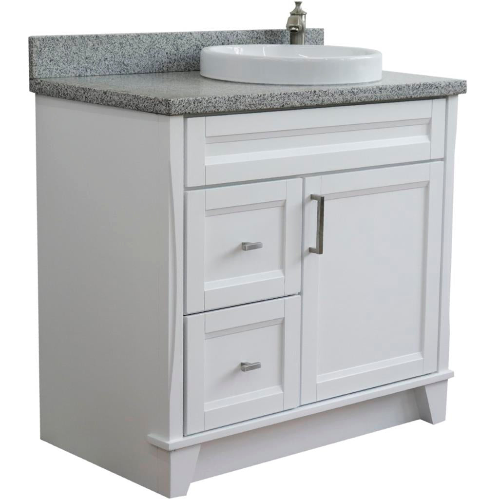 Bellaterra Terni 37" Single Vanity, White, Gray Granite Top/Left Round Sink, Right Drawers