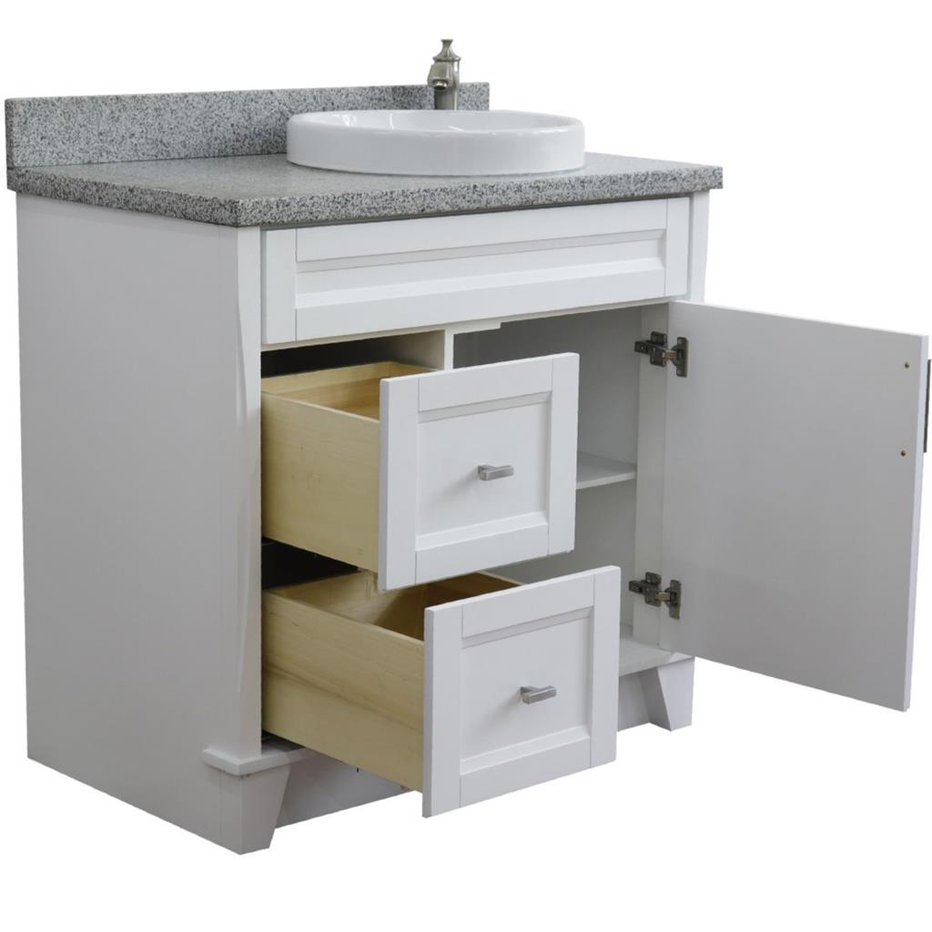 Bellaterra Terni 37" Single Vanity, White, Gray Granite Top/Left Round Sink, Right Drawers