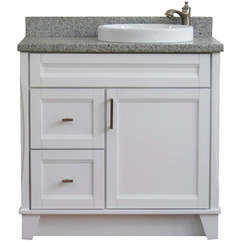 Bellaterra Terni 37" Single Vanity, White, Gray Granite Top/Left Round Sink, Right Drawers