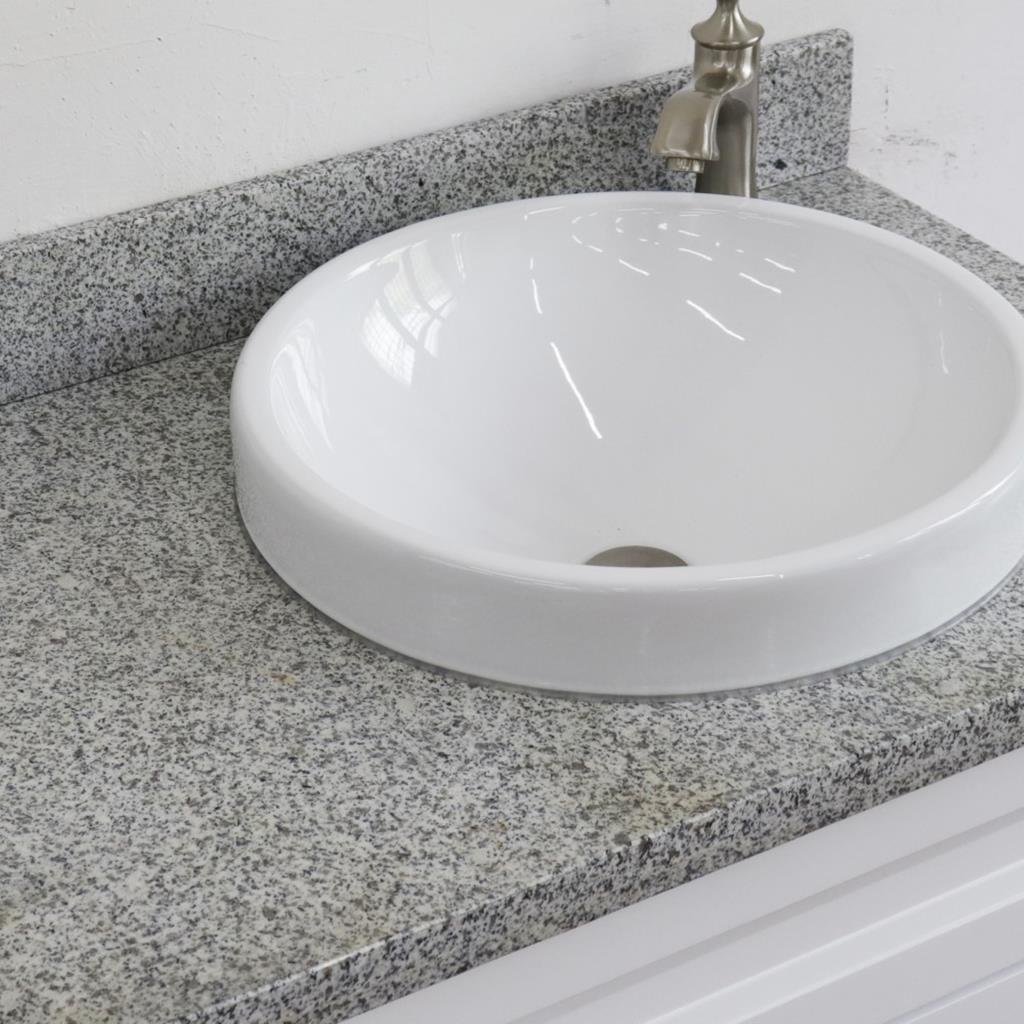 Bellaterra Terni 37" Single Vanity, White, Gray Granite Top/Left Round Sink, Right Drawers