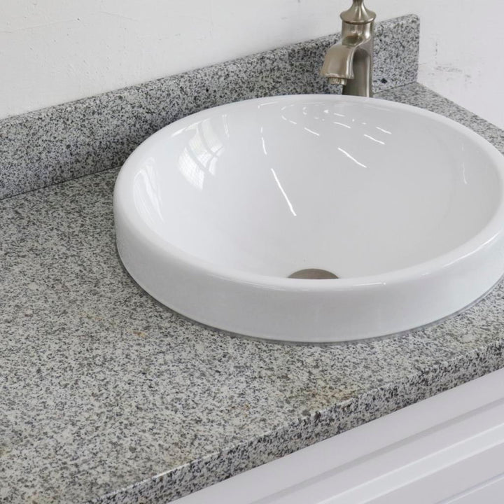 Bellaterra Terni 37" Single Vanity, White, Gray Granite Top/Left Round Sink, Right Drawers