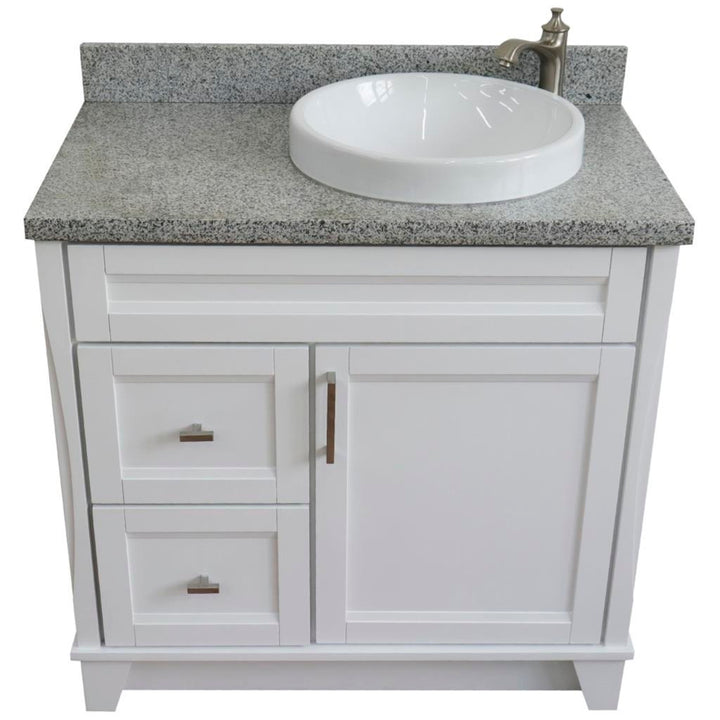 Bellaterra Terni 37" Single Vanity, White, Gray Granite Top/Left Round Sink, Right Drawers