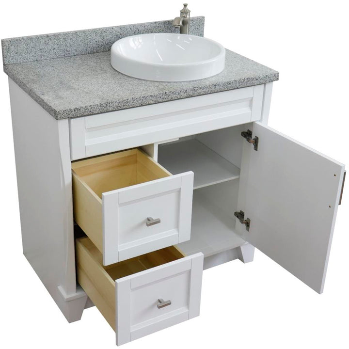 Bellaterra Terni 37" Single Vanity, White, Gray Granite Top/Left Round Sink, Right Drawers