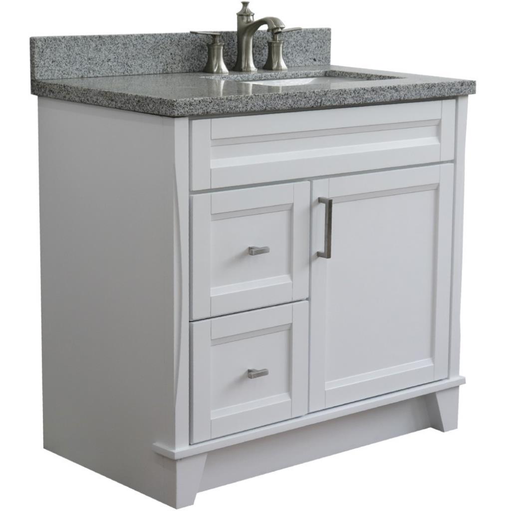 Bellaterra Terni 37" Single Vanity, White, Gray Granite Top/Left Rectangle Sink, Right Drawers