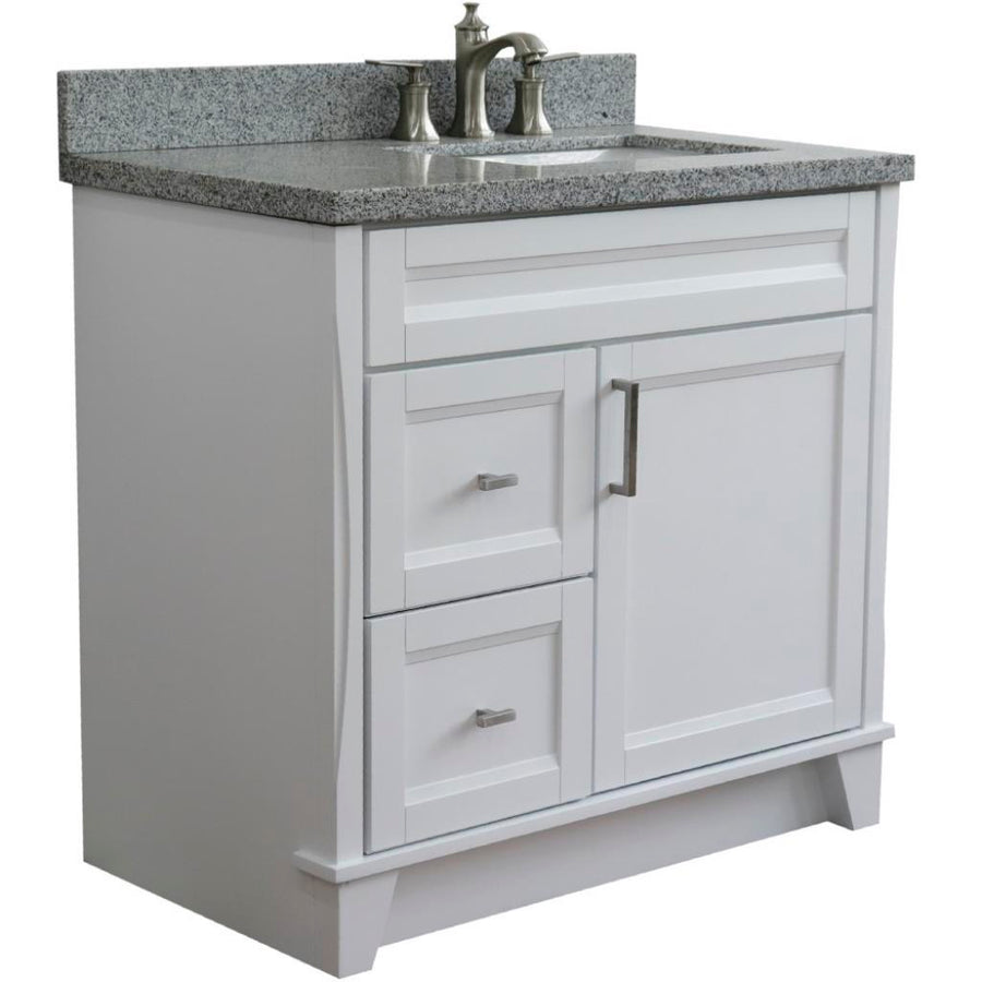 Bellaterra Home Terni 36" White Vanity, Door on Right, Rectangle Sink Gray Granite#top-options_gray-granite