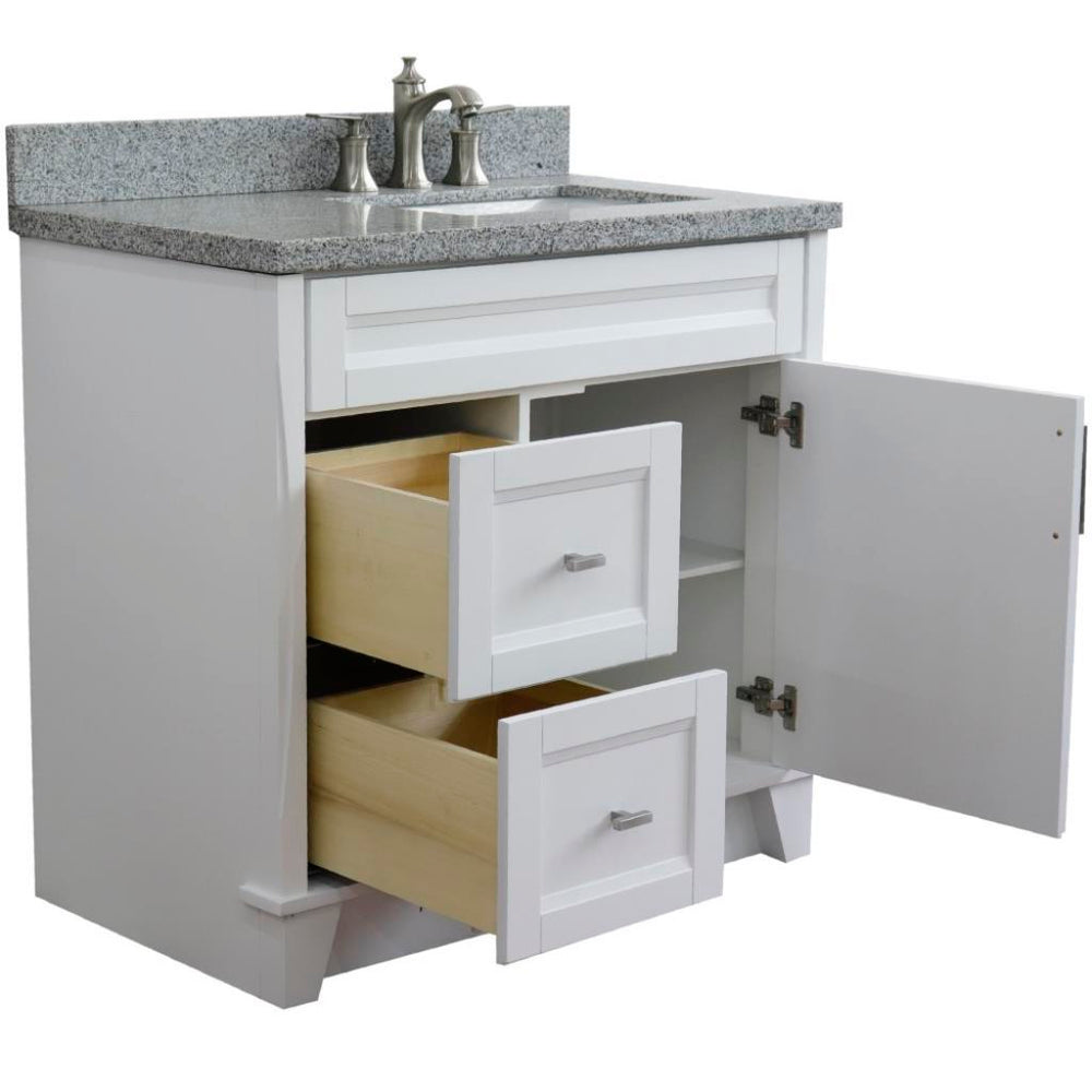 Bellaterra Home Terni 36" White Vanity, Door on Right, Rectangle Sink Gray Granite#top-options_gray-granite